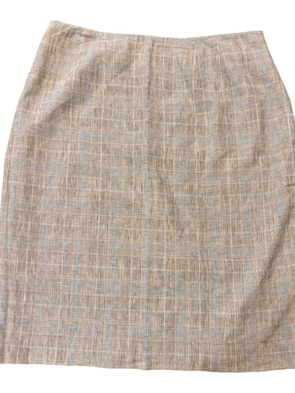 Vintage Larry Levine Neutral Plaid Pencil Skirt with Light Blue Threading